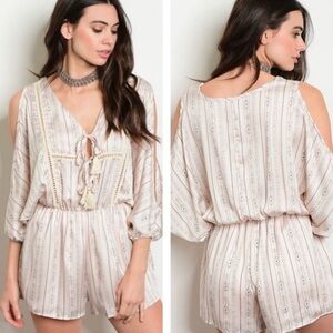 Striped boho open shoulder romper